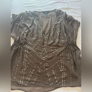 Style & Co. Brown Embellished V-Neck Tunic